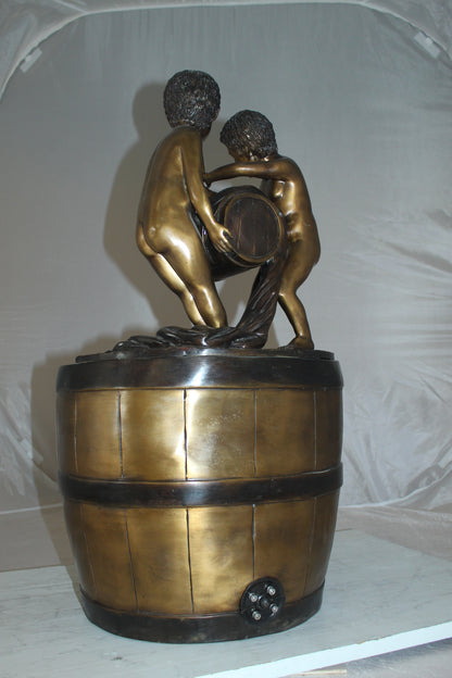 Two boys on a bucket self-contained fountain bronze statue -  16" x 16" x 29"H. 