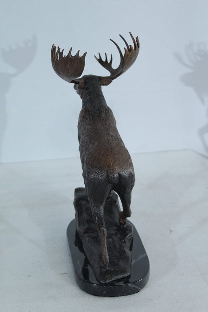 Walking Moose Bronze Sculpture with Marble Base 11" x 4" x 13"H