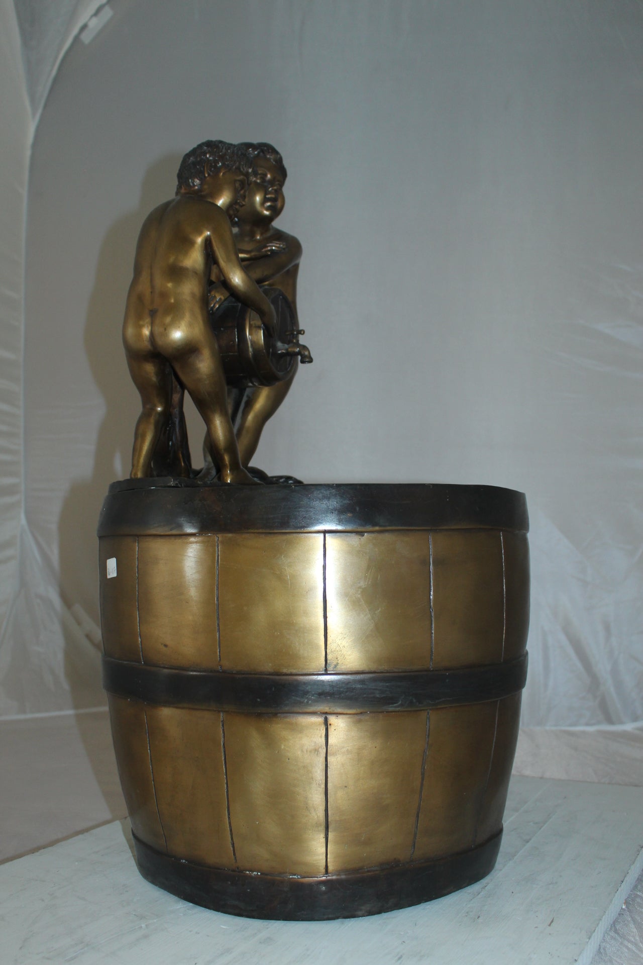 Two boys on a bucket self-contained fountain bronze statue -  16" x 16" x 29"H. 