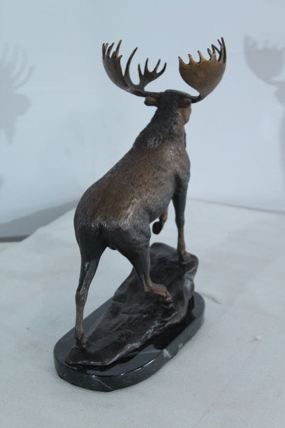 Walking Moose Bronze Sculpture with Marble Base 11" x 4" x 13"H