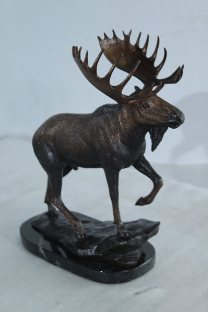 Walking Moose Bronze Sculpture with Marble Base 11" x 4" x 13"H