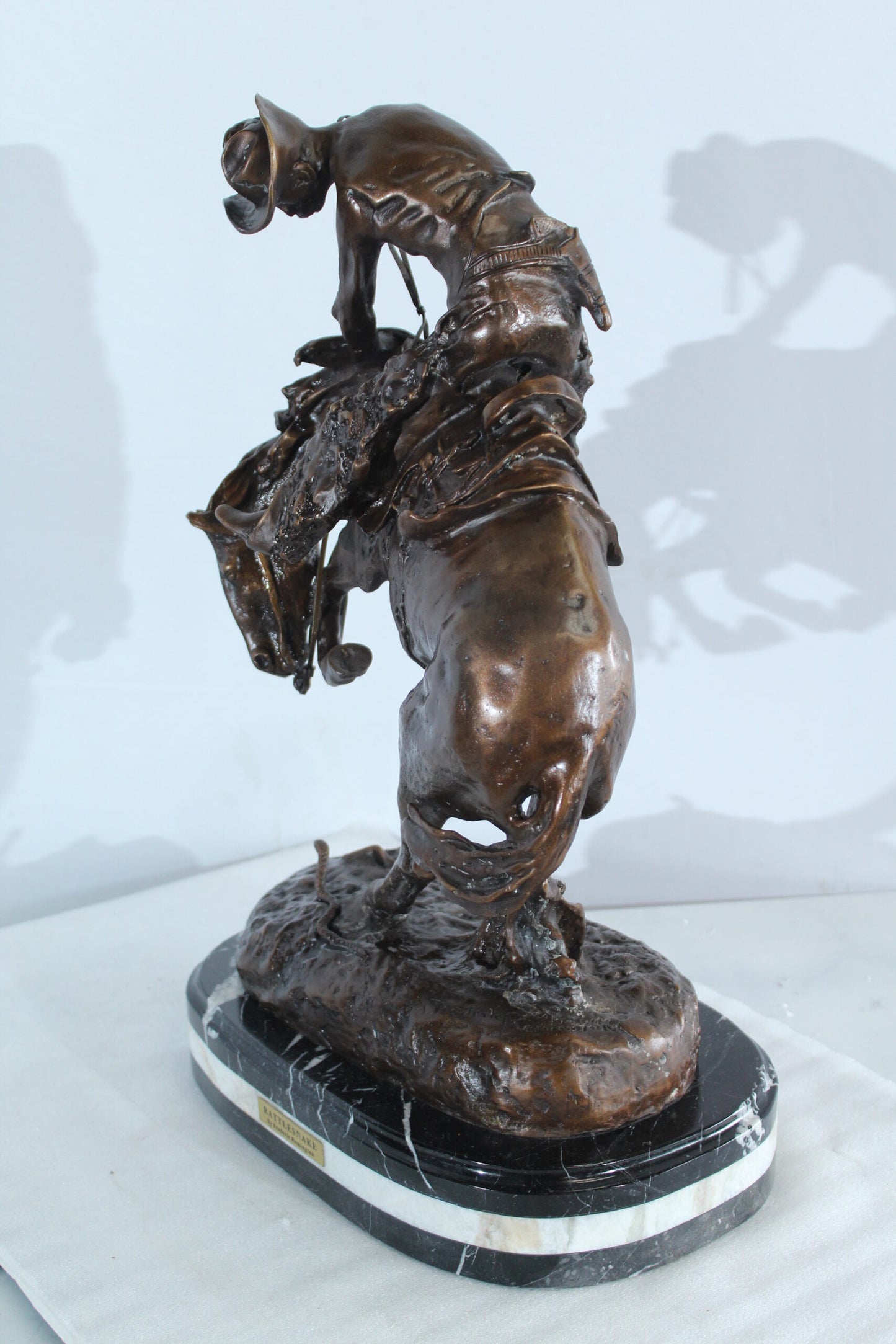 Nifao Bronze Rattlesnake Statue - Frederic Remington Replica Cowboy & Horse Sculpture, Lost Wax Casting on Marble Base,Large Indoor/Outdoor Art for Collectors & Rustic Decor15 x 9" x 25"H