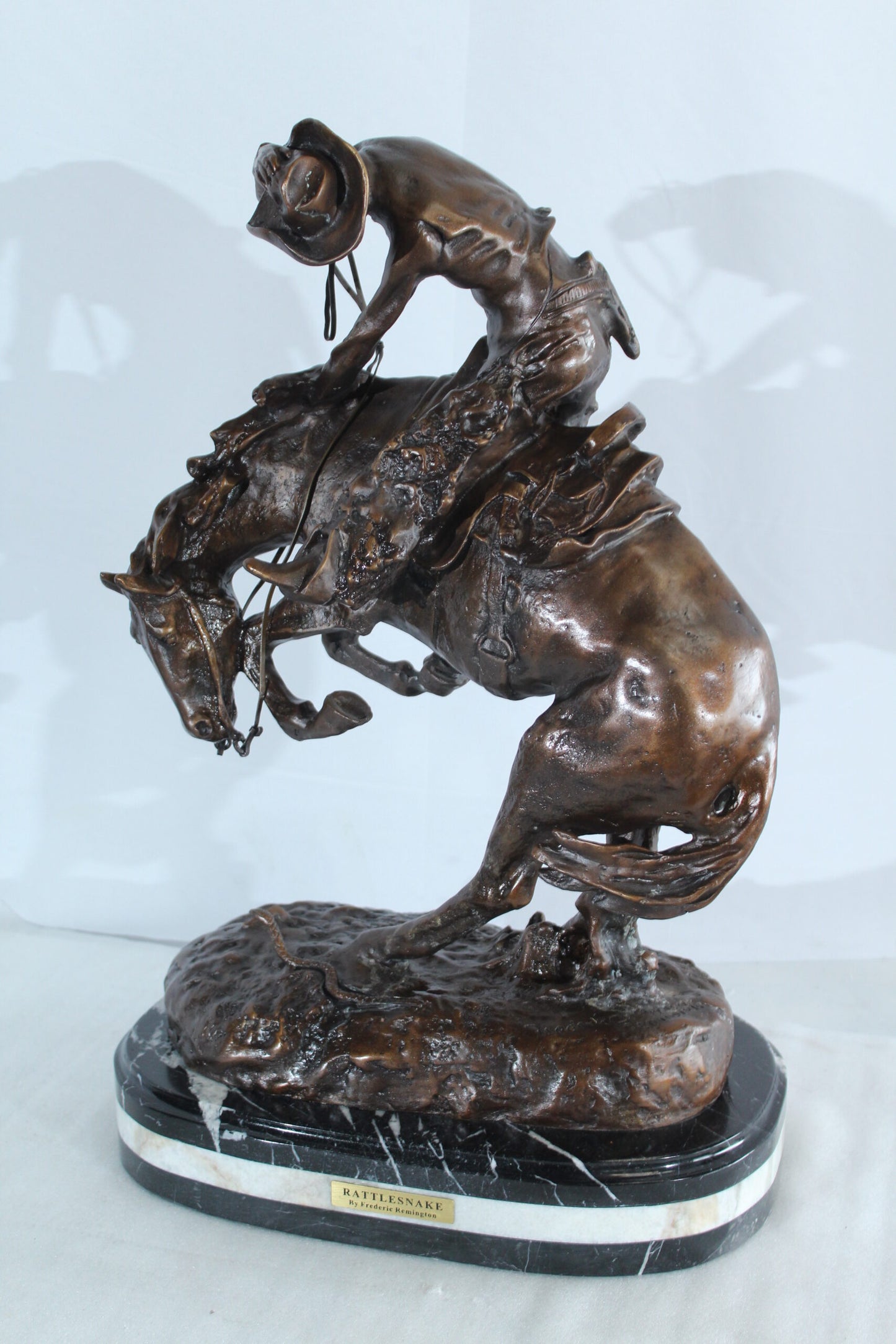 Nifao Bronze Rattlesnake Statue - Frederic Remington Replica Cowboy & Horse Sculpture, Lost Wax Casting on Marble Base,Large Indoor/Outdoor Art for Collectors & Rustic Decor15 x 9" x 25"H
