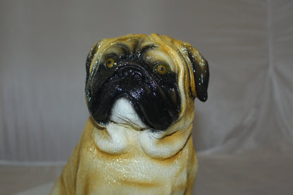 Pug Dog Bronze Statue -  Size: 12"L x 6"W x 11"H. 