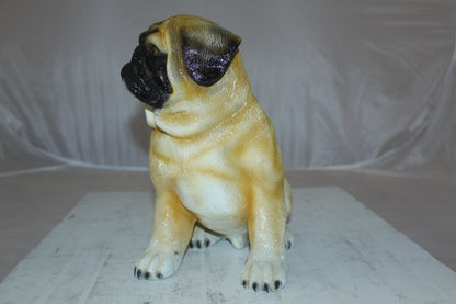 Pug Dog Bronze Statue -  Size: 12"L x 6"W x 11"H. 