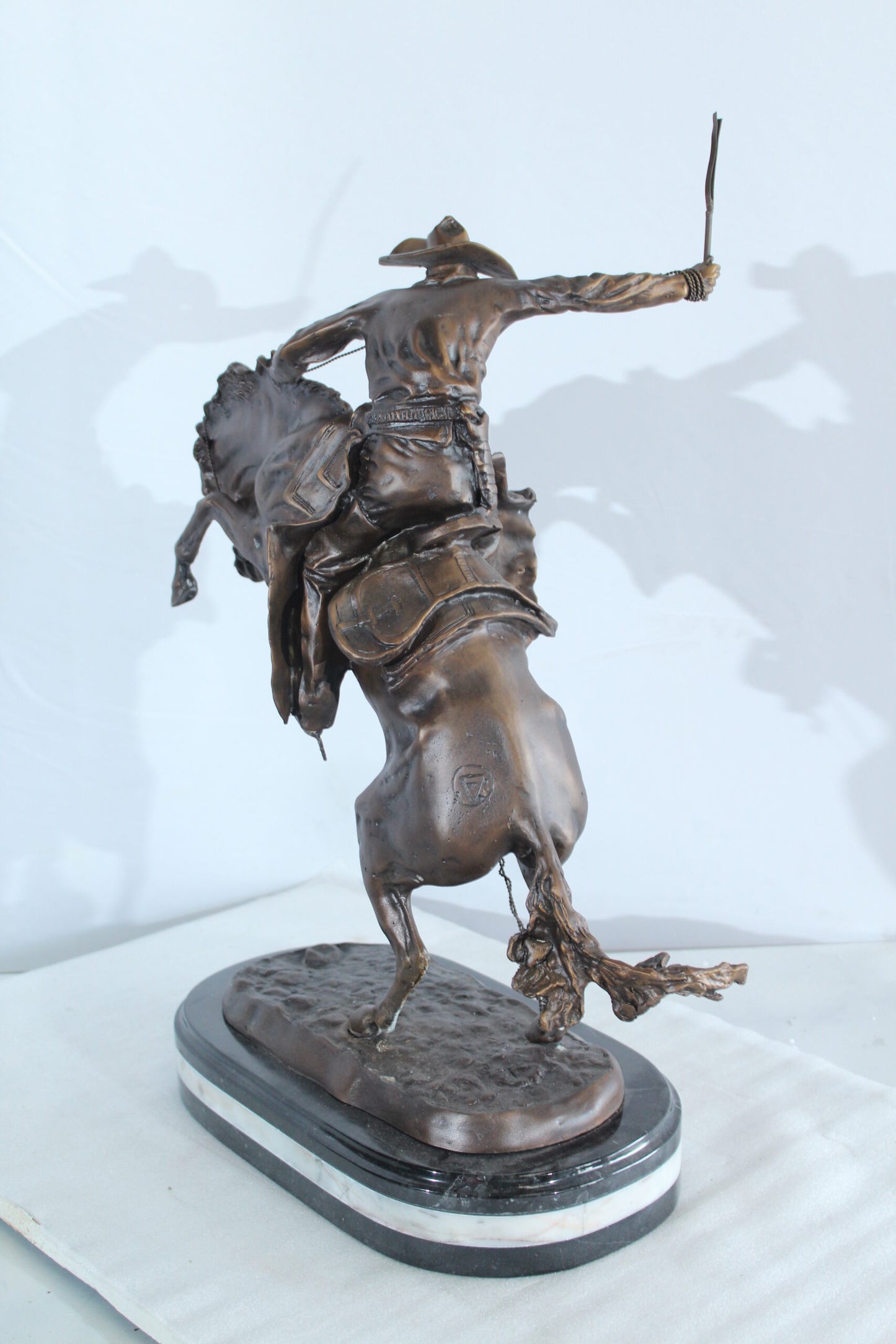 Nifao Bronze Bronco Buster Statue –Frederic Remington Replica Cowboy & Horse Sculpture, Wax Casting on Marble Base, Large Indoor/Outdoor Western Art Reproduction for Rustic Decor18 x 14" x 23"H