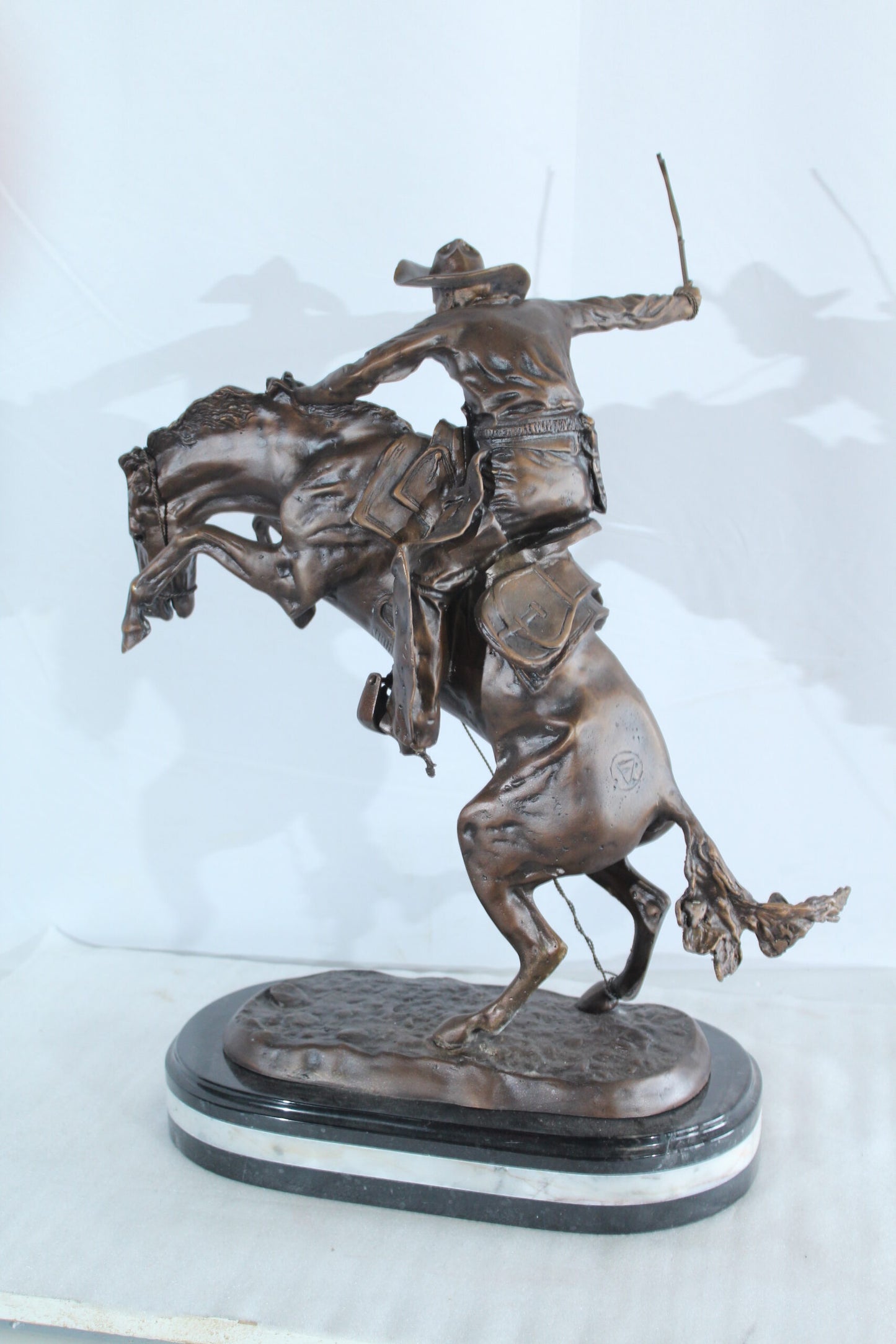 Nifao Bronze Bronco Buster Statue –Frederic Remington Replica Cowboy & Horse Sculpture, Wax Casting on Marble Base, Large Indoor/Outdoor Western Art Reproduction for Rustic Decor18 x 14" x 23"H
