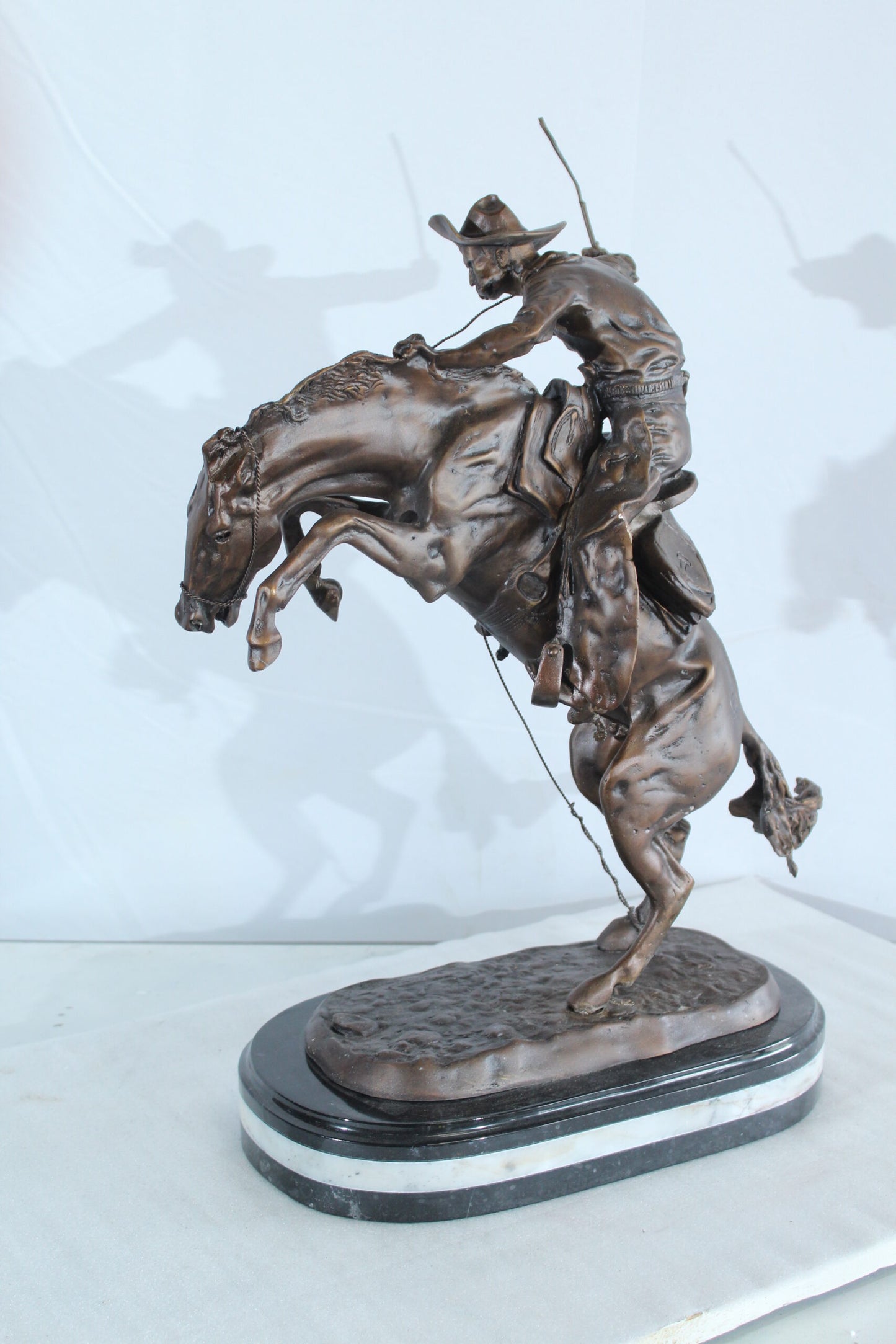 Nifao Bronze Bronco Buster Statue –Frederic Remington Replica Cowboy & Horse Sculpture, Wax Casting on Marble Base, Large Indoor/Outdoor Western Art Reproduction for Rustic Decor18 x 14" x 23"H
