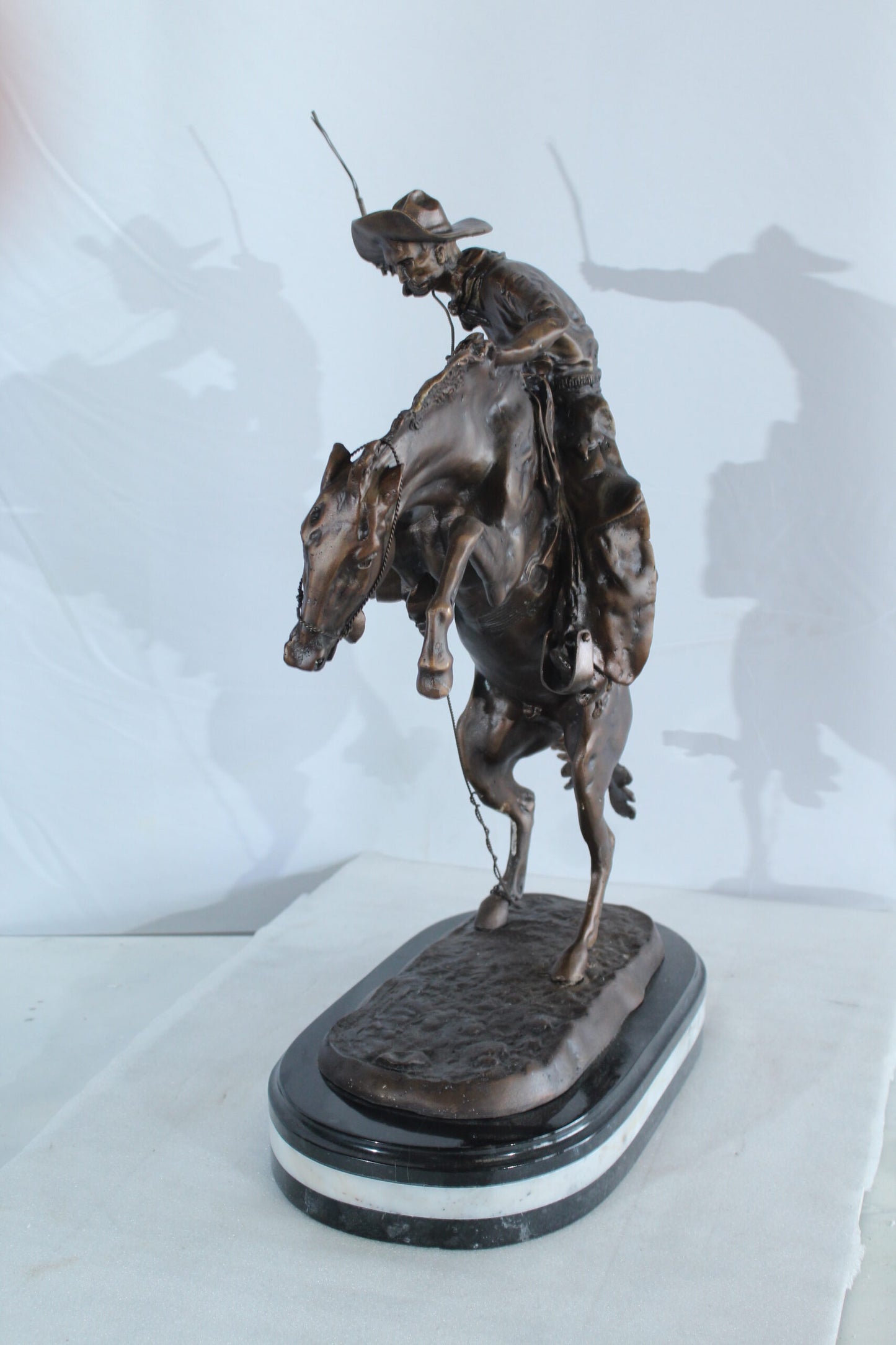 Nifao Bronze Bronco Buster Statue –Frederic Remington Replica Cowboy & Horse Sculpture, Wax Casting on Marble Base, Large Indoor/Outdoor Western Art Reproduction for Rustic Decor18 x 14" x 23"H
