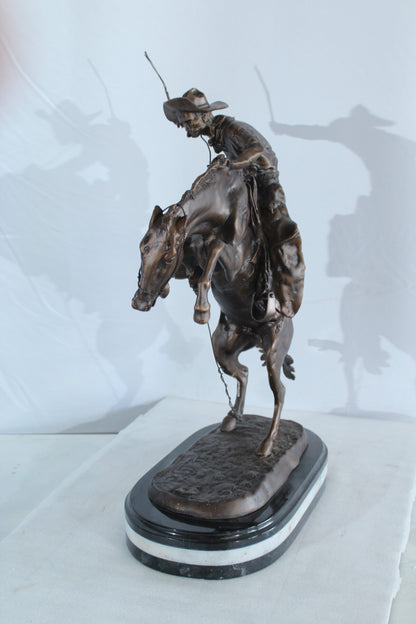 Nifao Bronze Bronco Buster Statue –Frederic Remington Replica Cowboy & Horse Sculpture, Wax Casting on Marble Base, Large Indoor/Outdoor Western Art Reproduction for Rustic Decor18 x 14" x 23"H