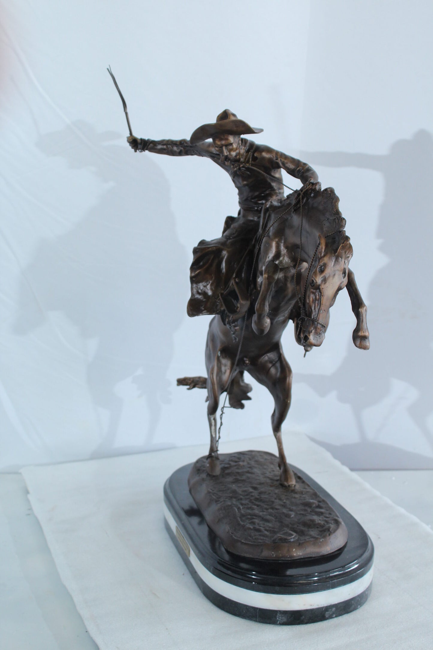 Nifao Bronze Bronco Buster Statue –Frederic Remington Replica Cowboy & Horse Sculpture, Wax Casting on Marble Base, Large Indoor/Outdoor Western Art Reproduction for Rustic Decor18 x 14" x 23"H