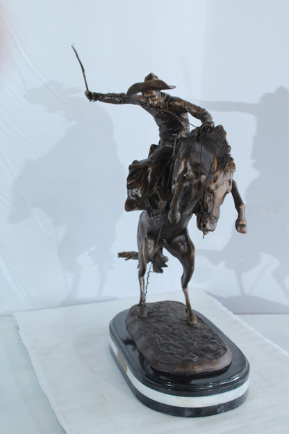 Nifao Bronze Bronco Buster Statue –Frederic Remington Replica Cowboy & Horse Sculpture, Wax Casting on Marble Base, Large Indoor/Outdoor Western Art Reproduction for Rustic Decor18 x 14" x 23"H