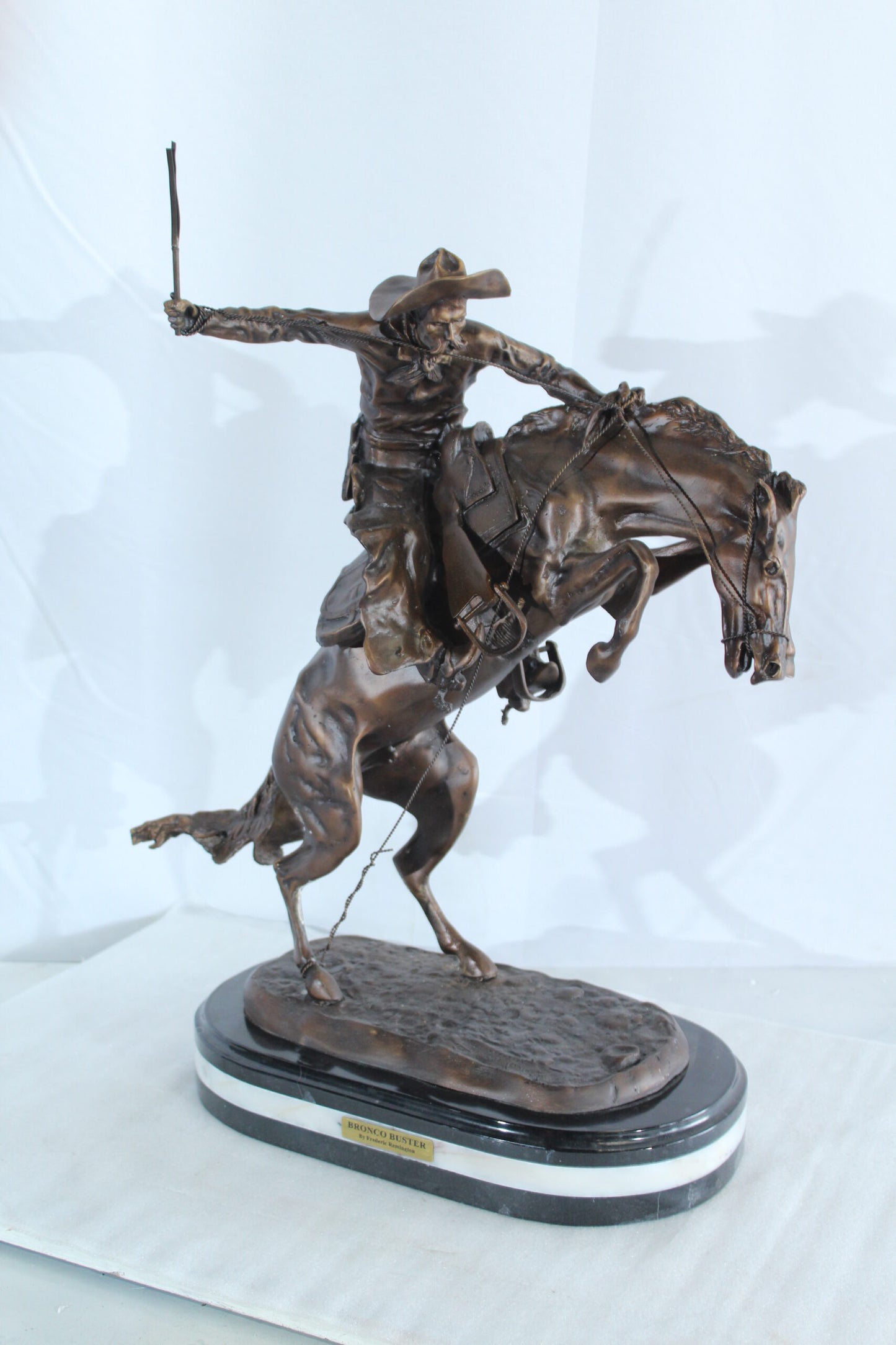 Nifao Bronze Bronco Buster Statue –Frederic Remington Replica Cowboy & Horse Sculpture, Wax Casting on Marble Base, Large Indoor/Outdoor Western Art Reproduction for Rustic Decor18 x 14" x 23"H
