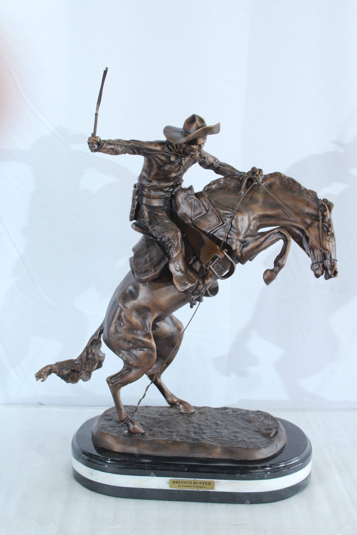 Nifao Bronze Bronco Buster Statue –Frederic Remington Replica Cowboy & Horse Sculpture, Wax Casting on Marble Base, Large Indoor/Outdoor Western Art Reproduction for Rustic Decor18 x 14" x 23"H