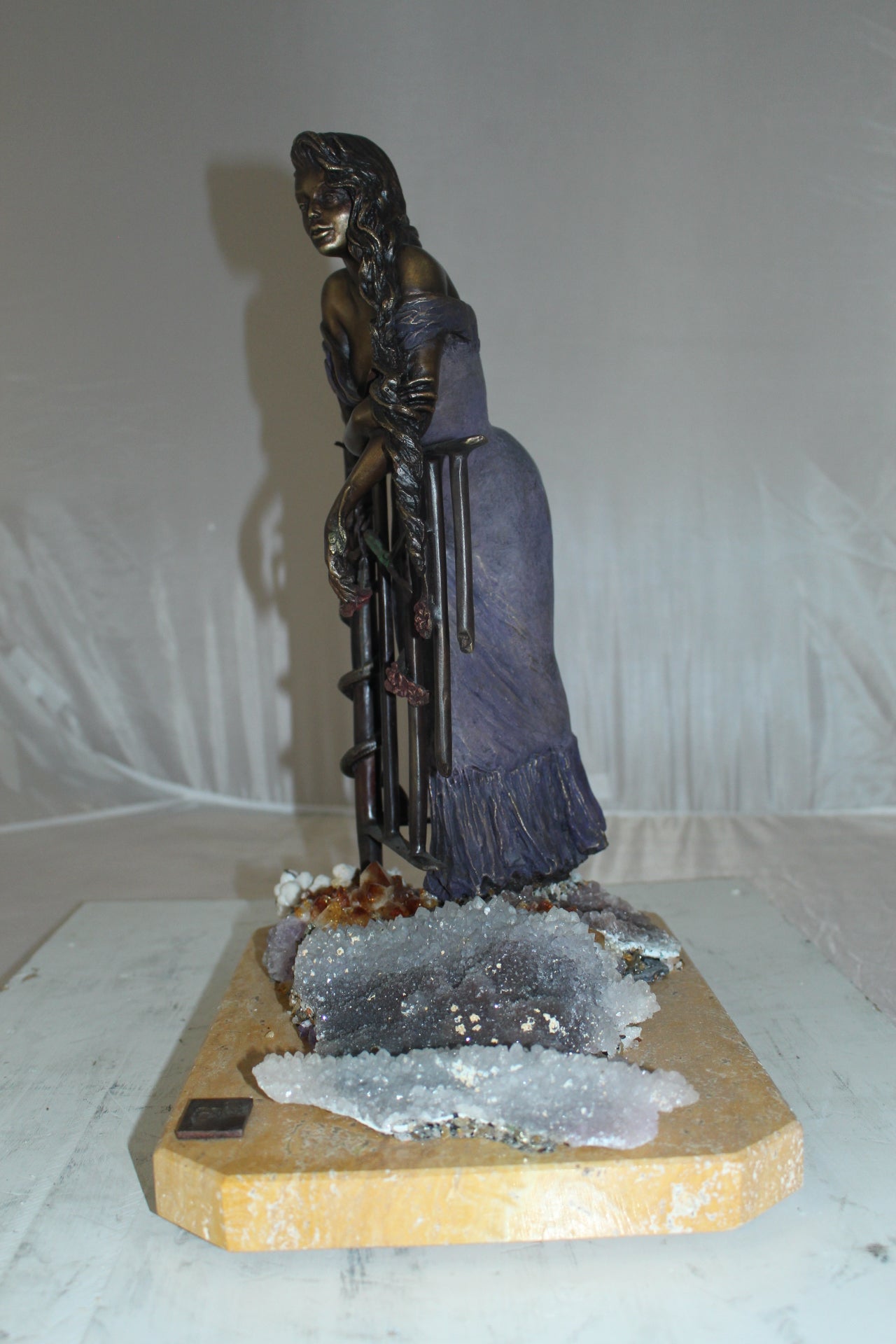 Judith Bronze Statue on Amethyst stone by Vidal -  Size: 16"L x 10"W x 18"H. 