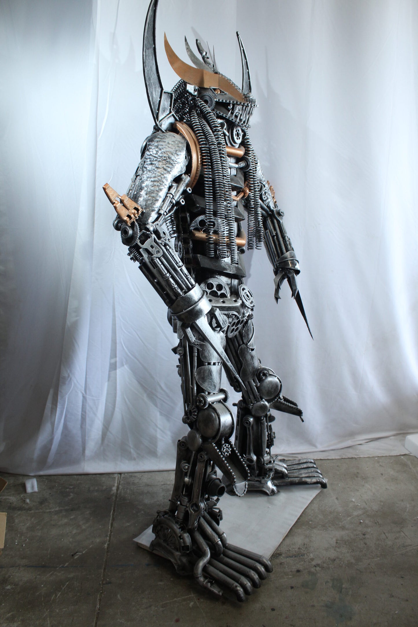 Predator Inspired Statue Made of Recycled Metal Parts 47" x 24" x 81"H