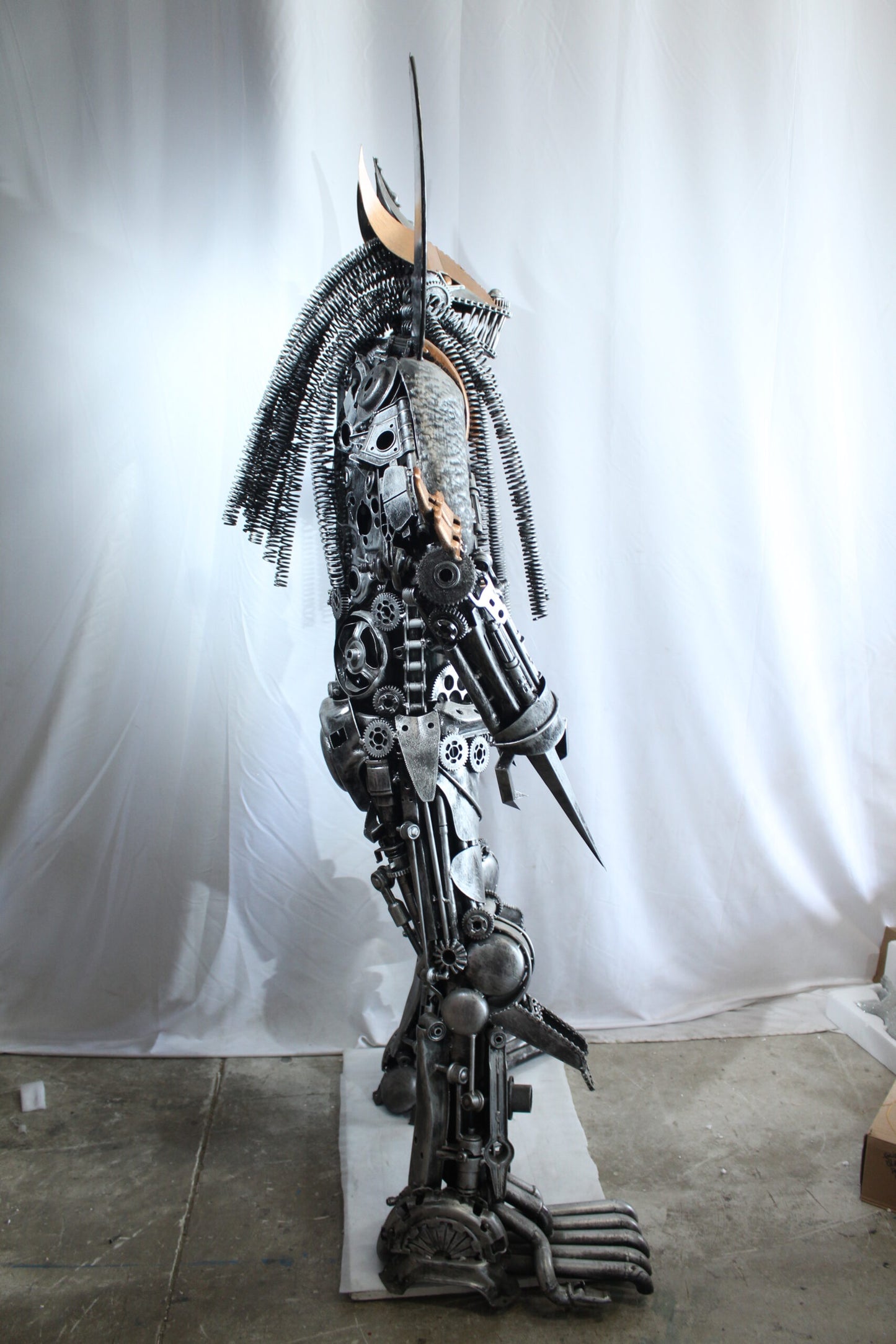 Predator Inspired Statue Made of Recycled Metal Parts 47" x 24" x 81"H