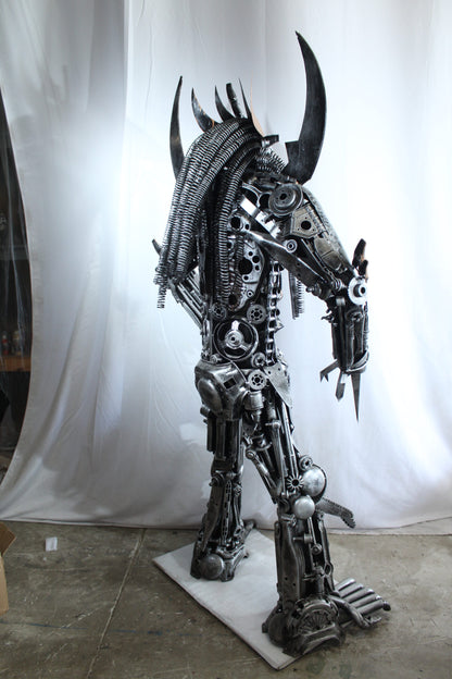 Predator Inspired Statue Made of Recycled Metal Parts 47" x 24" x 81"H