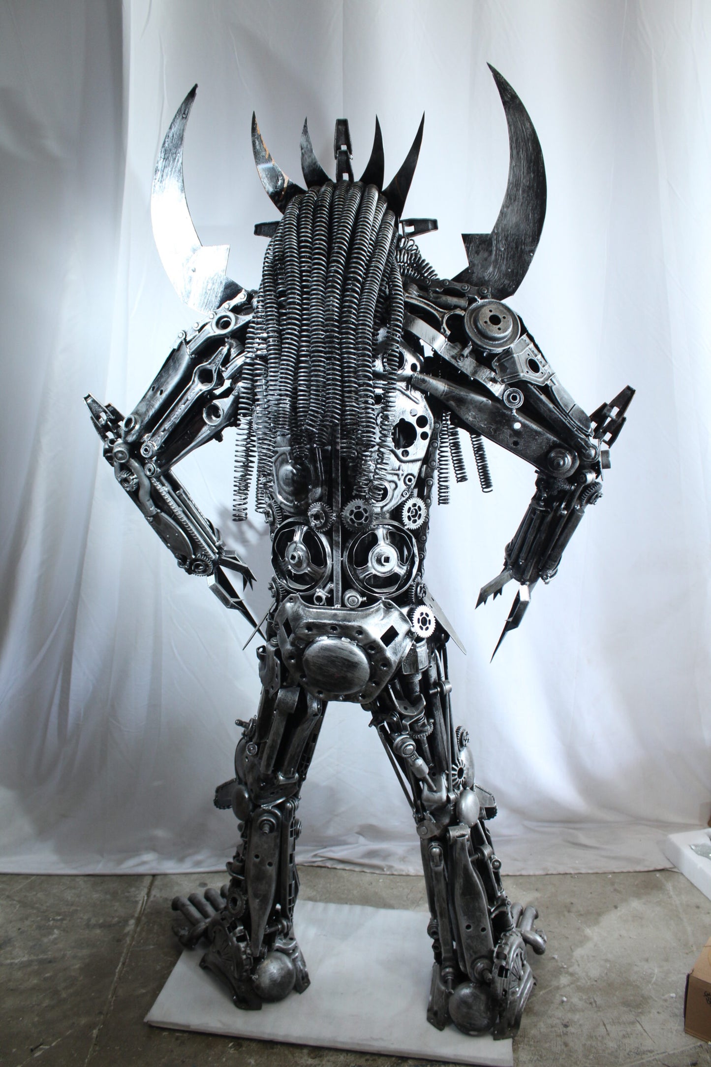 Predator Inspired Statue Made of Recycled Metal Parts 47" x 24" x 81"H