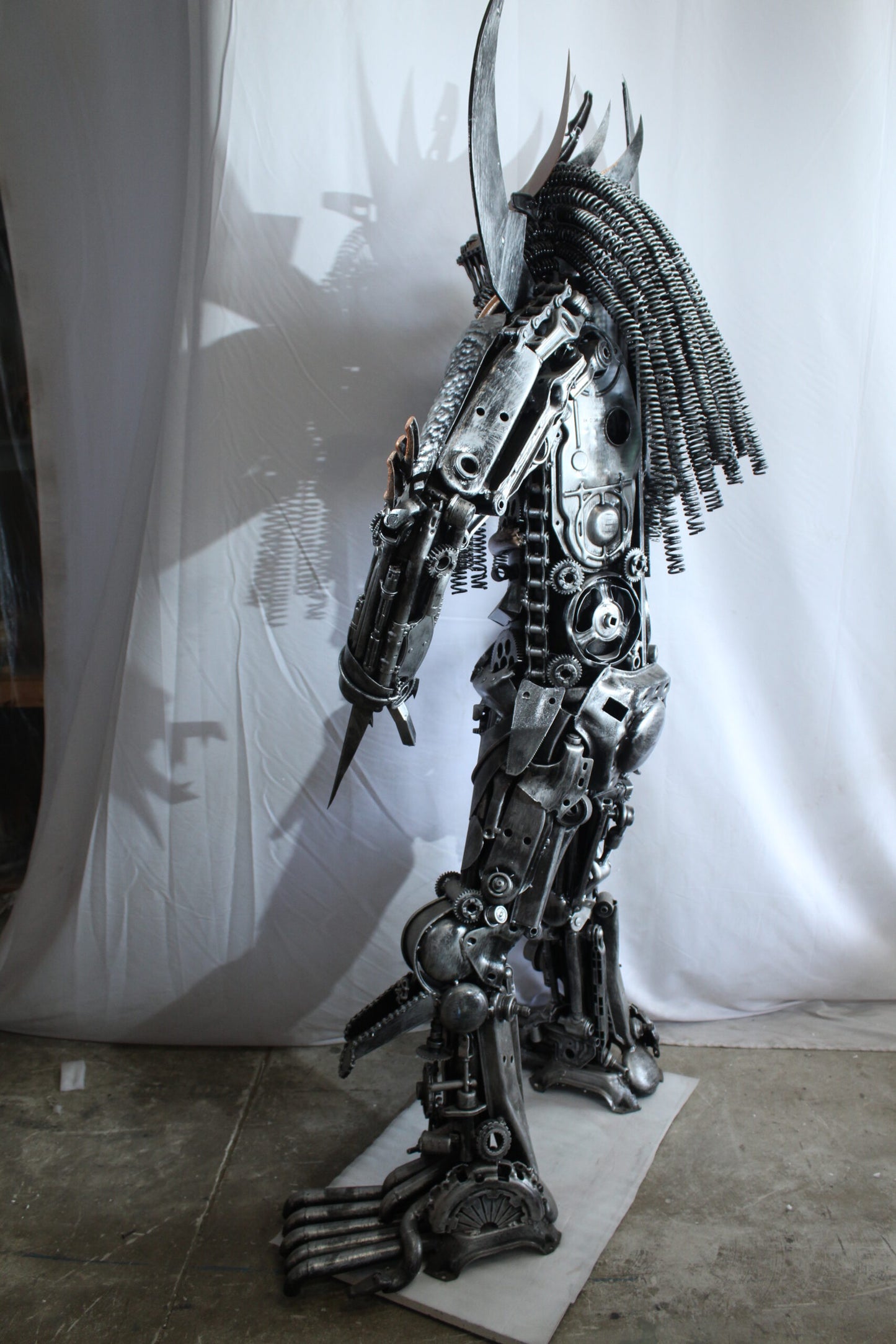 Predator Inspired Statue Made of Recycled Metal Parts 47" x 24" x 81"H