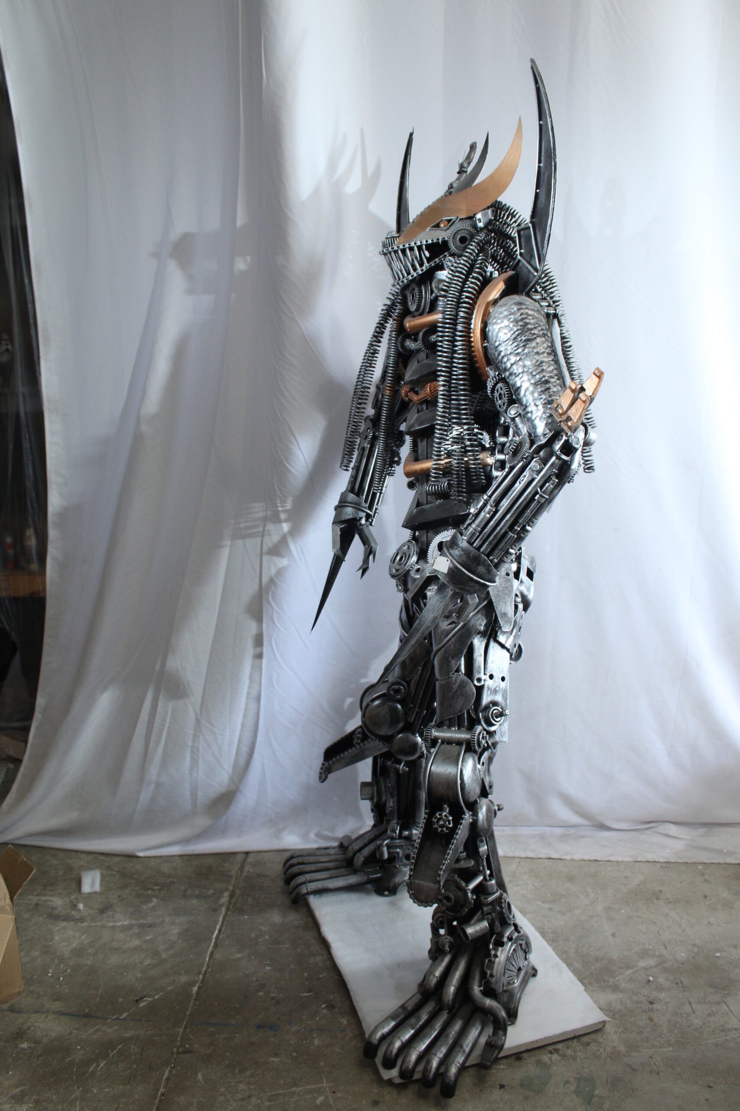 Predator Inspired Statue Made of Recycled Metal Parts 47" x 24" x 81"H