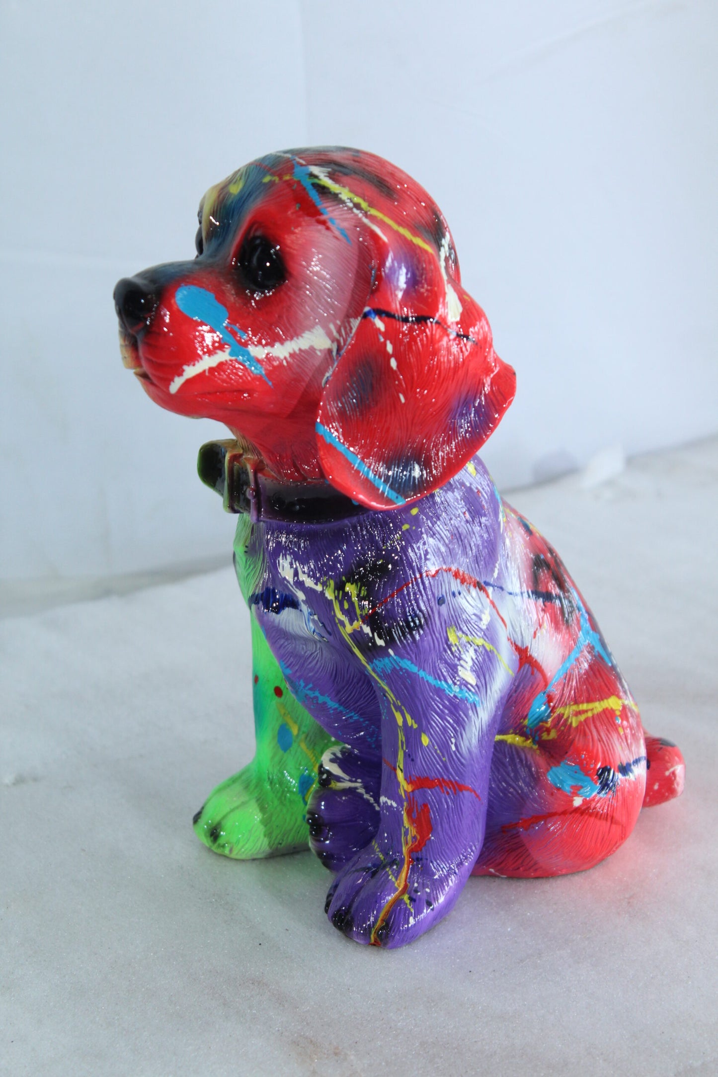 Multicolor Resin Puppy Statue Abstract Dog Decor 8" x 6" x 10"H