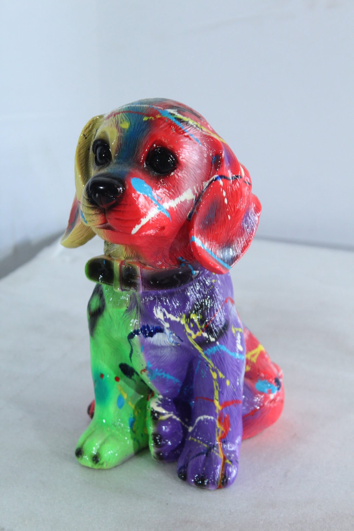 Multicolor Resin Puppy Statue Abstract Dog Decor 8" x 6" x 10"H