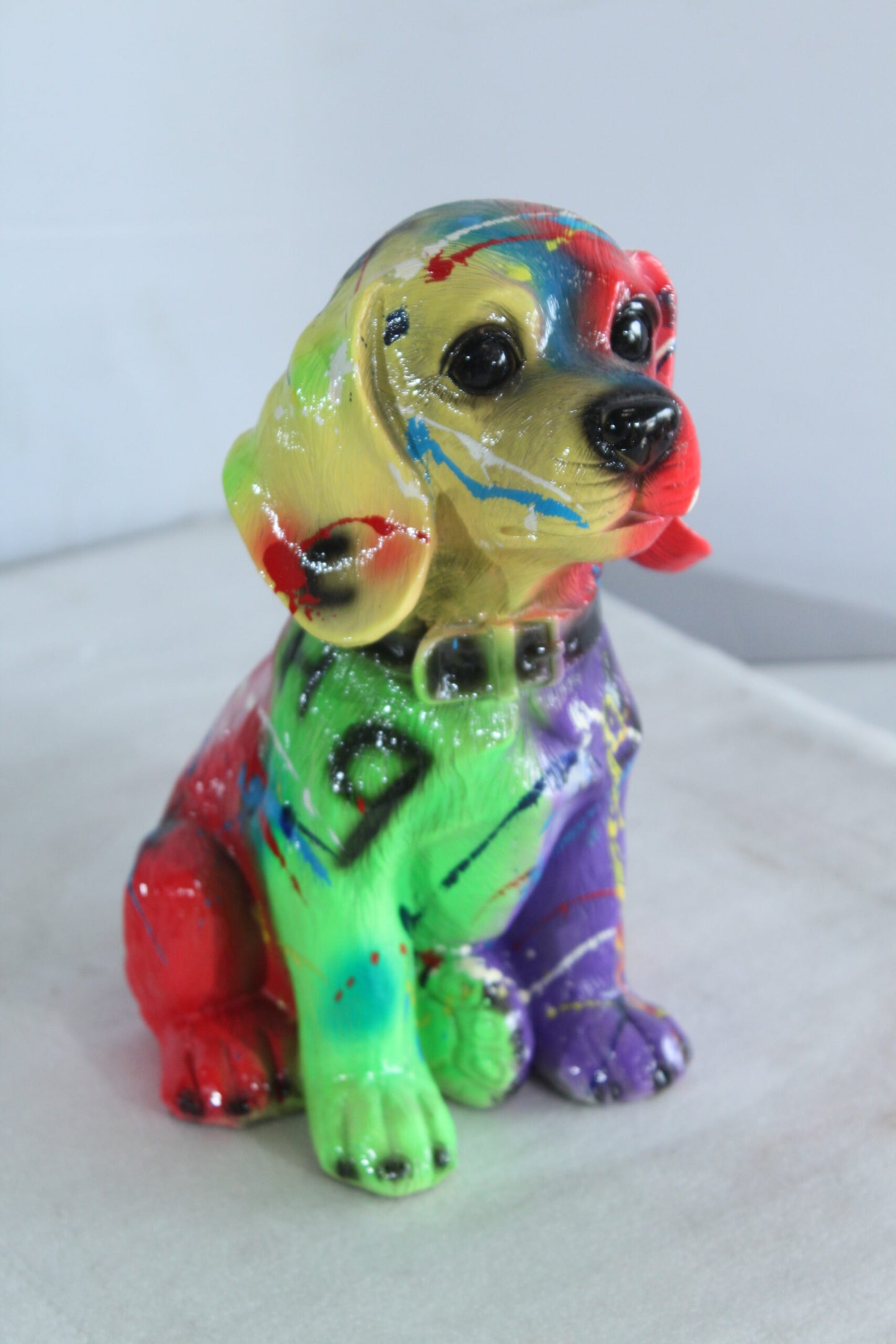 Multicolor Resin Puppy Statue Abstract Dog Decor 8" x 6" x 10"H
