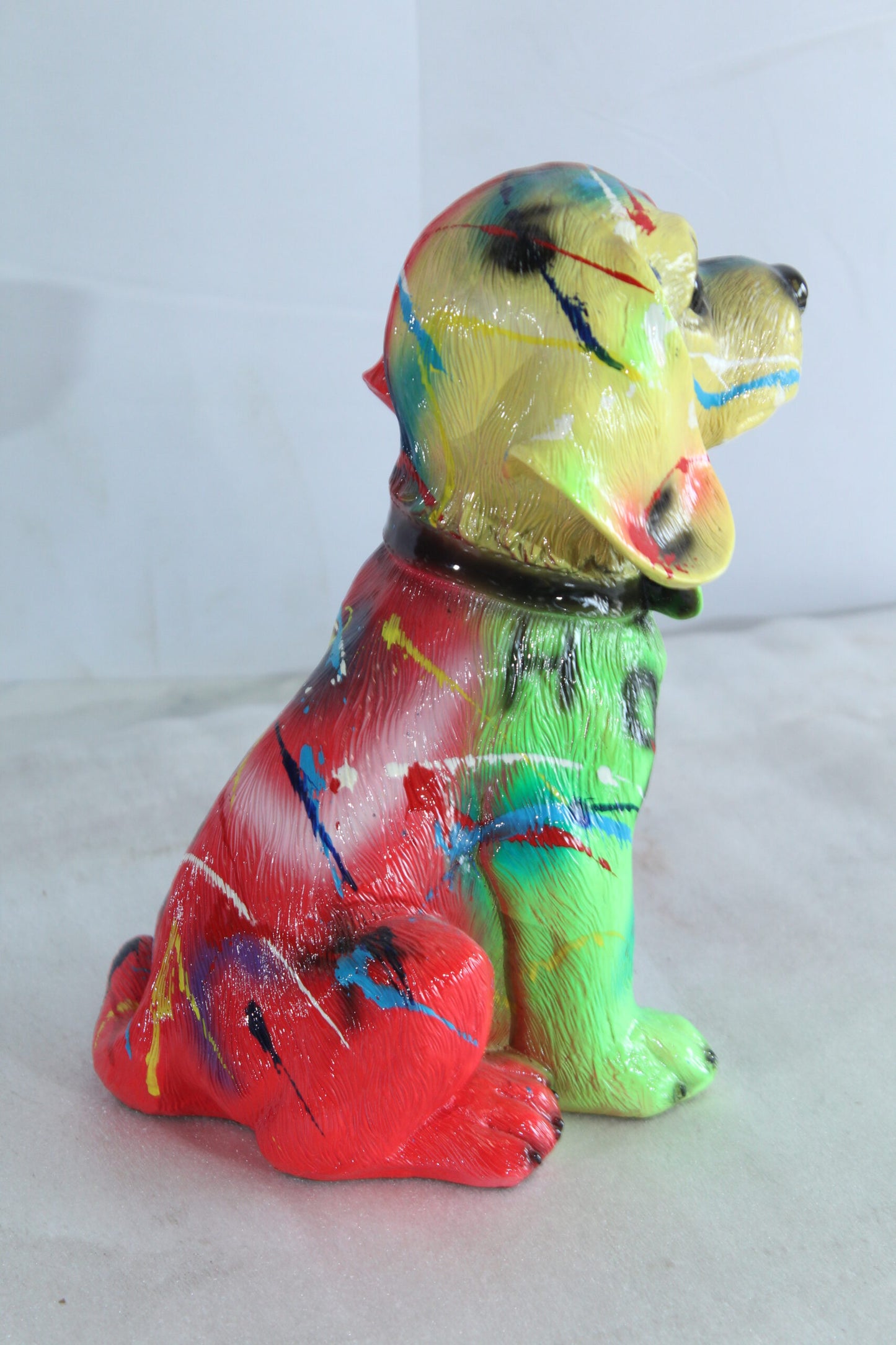 Multicolor Resin Puppy Statue Abstract Dog Decor 8" x 6" x 10"H