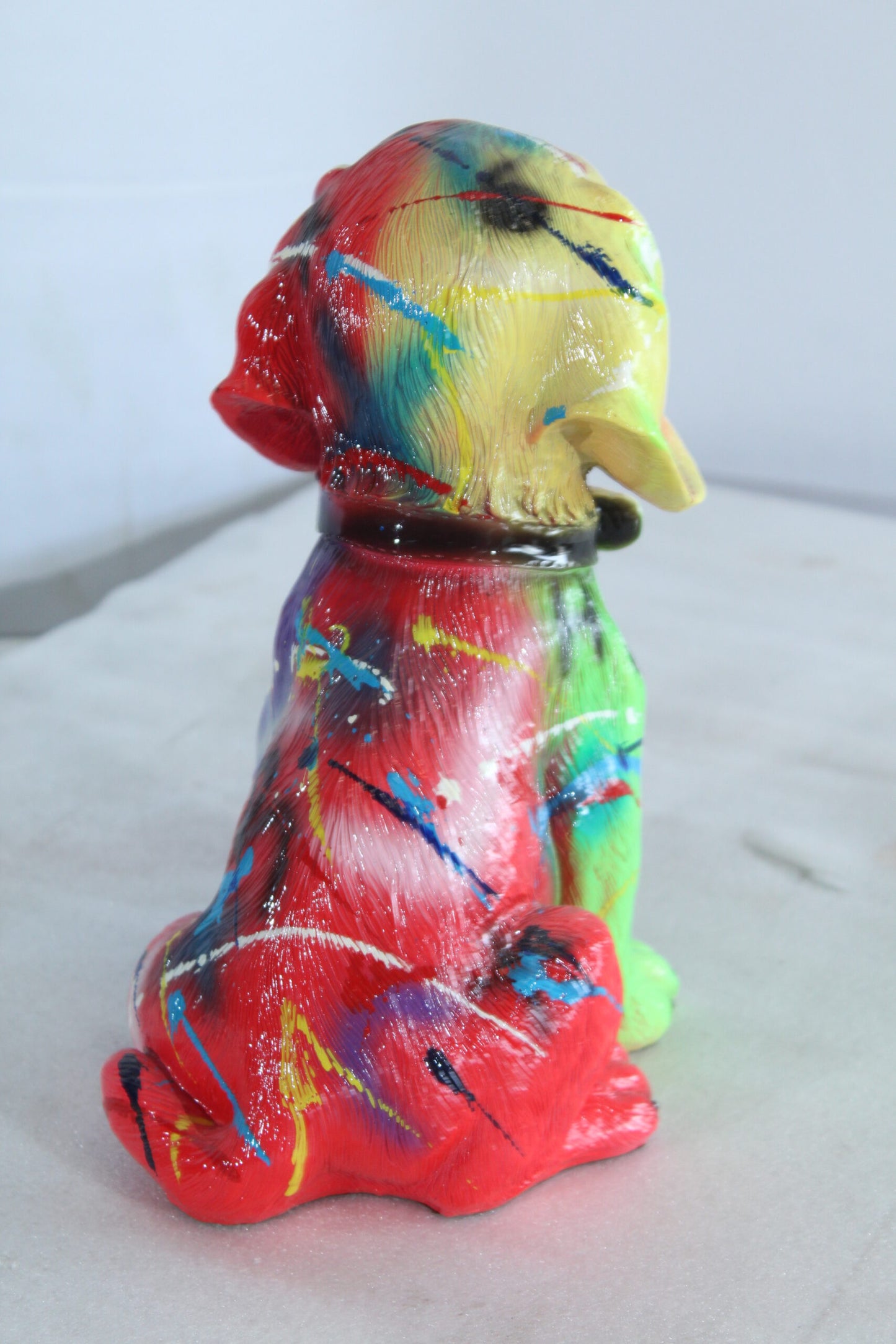 Multicolor Resin Puppy Statue Abstract Dog Decor 8" x 6" x 10"H
