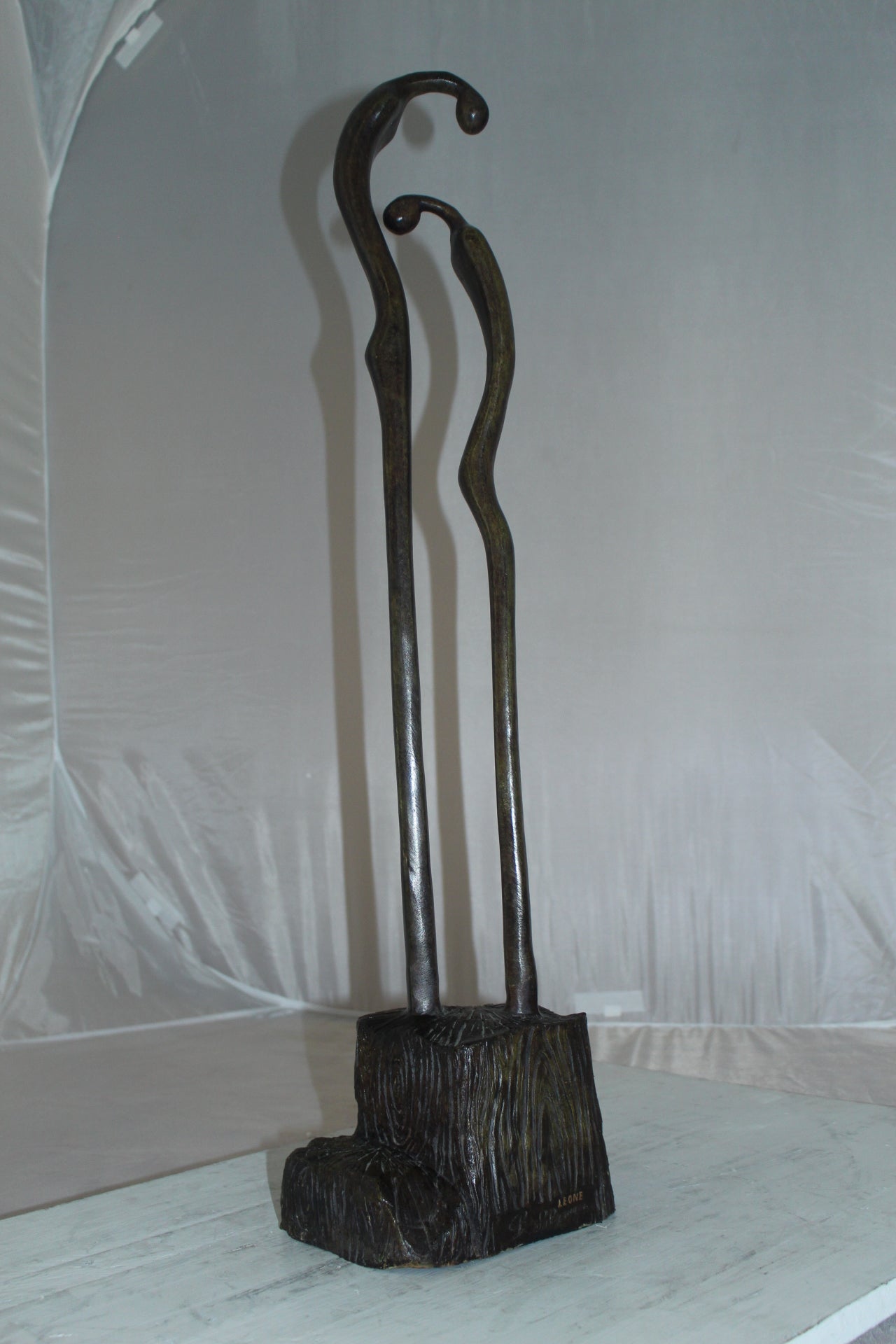 Male Female Abstract Bronze Statue -  Size: 6"L x 8"W x 31"H. 