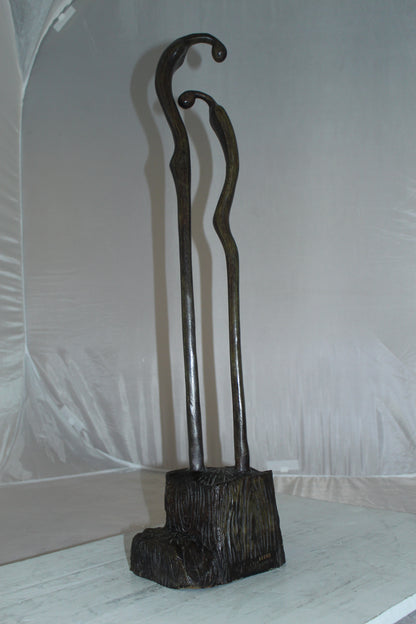 Male Female Abstract Bronze Statue -  Size: 6"L x 8"W x 31"H. 
