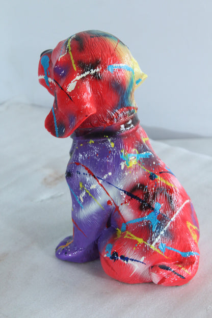 Multicolor Resin Puppy Statue Abstract Dog Decor 8" x 6" x 10"H