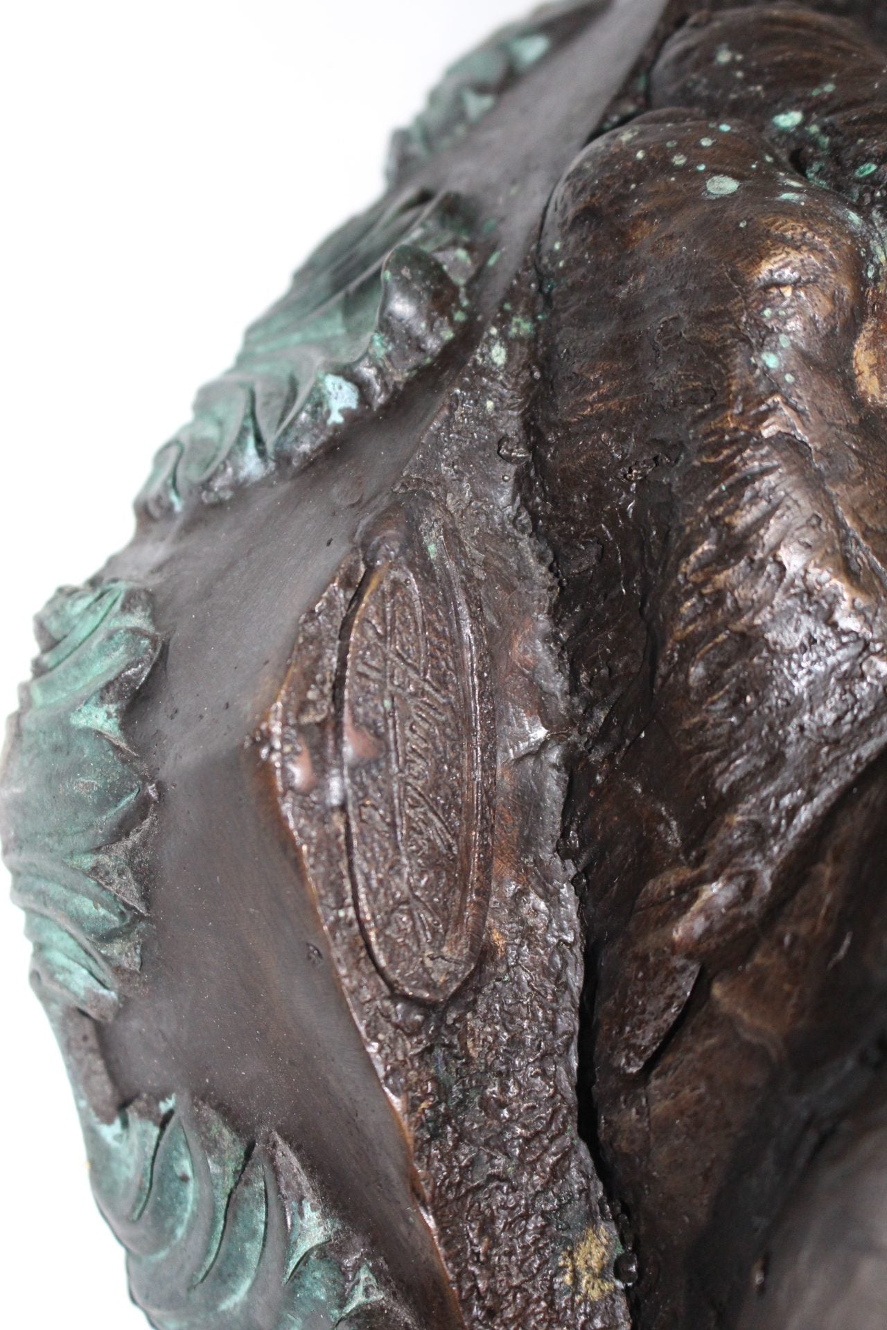 Lion Sitting on Base Bronze Statue -  Size: 13"L x 13"W x 34"H. 