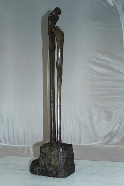 Male Female Abstract Bronze Statue -  Size: 6"L x 8"W x 31"H. 