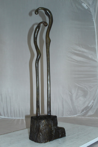 Male Female Abstract Bronze Statue -  Size: 6"L x 8"W x 31"H. 