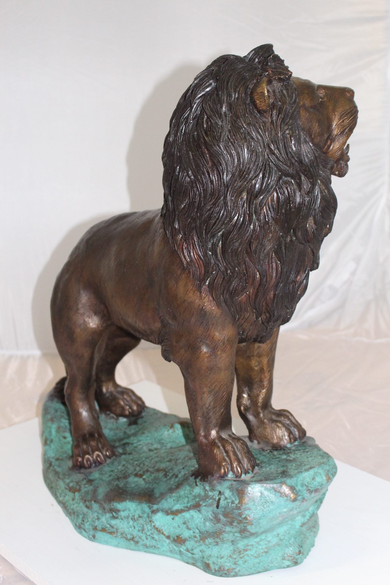 Lion Standing Bronze Statue -  Size: 26"L x 10"W x 25"H. 