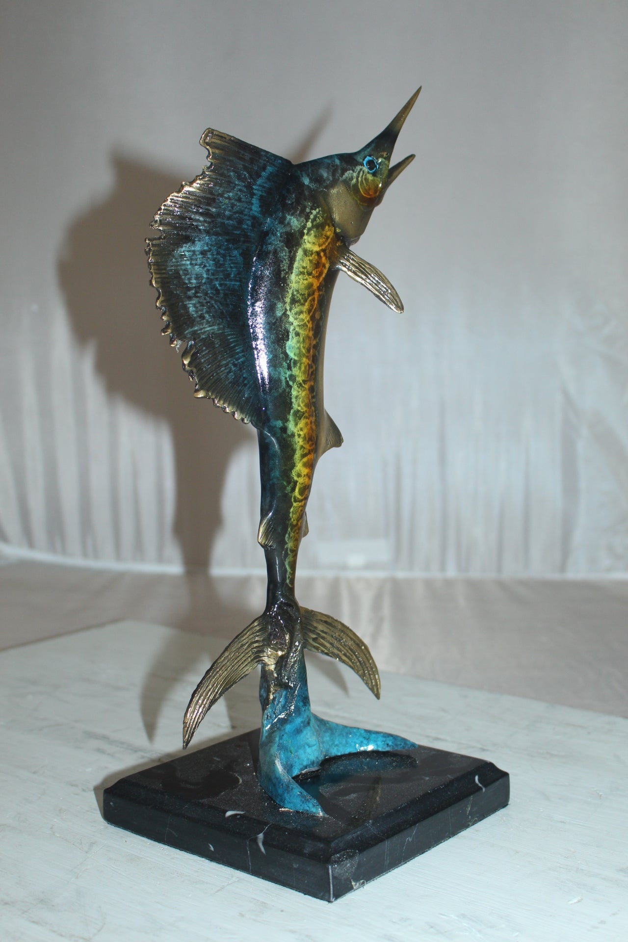 Single Sailfish Bronze Statue -  Size: 6"L x 6"W x 15"H. 