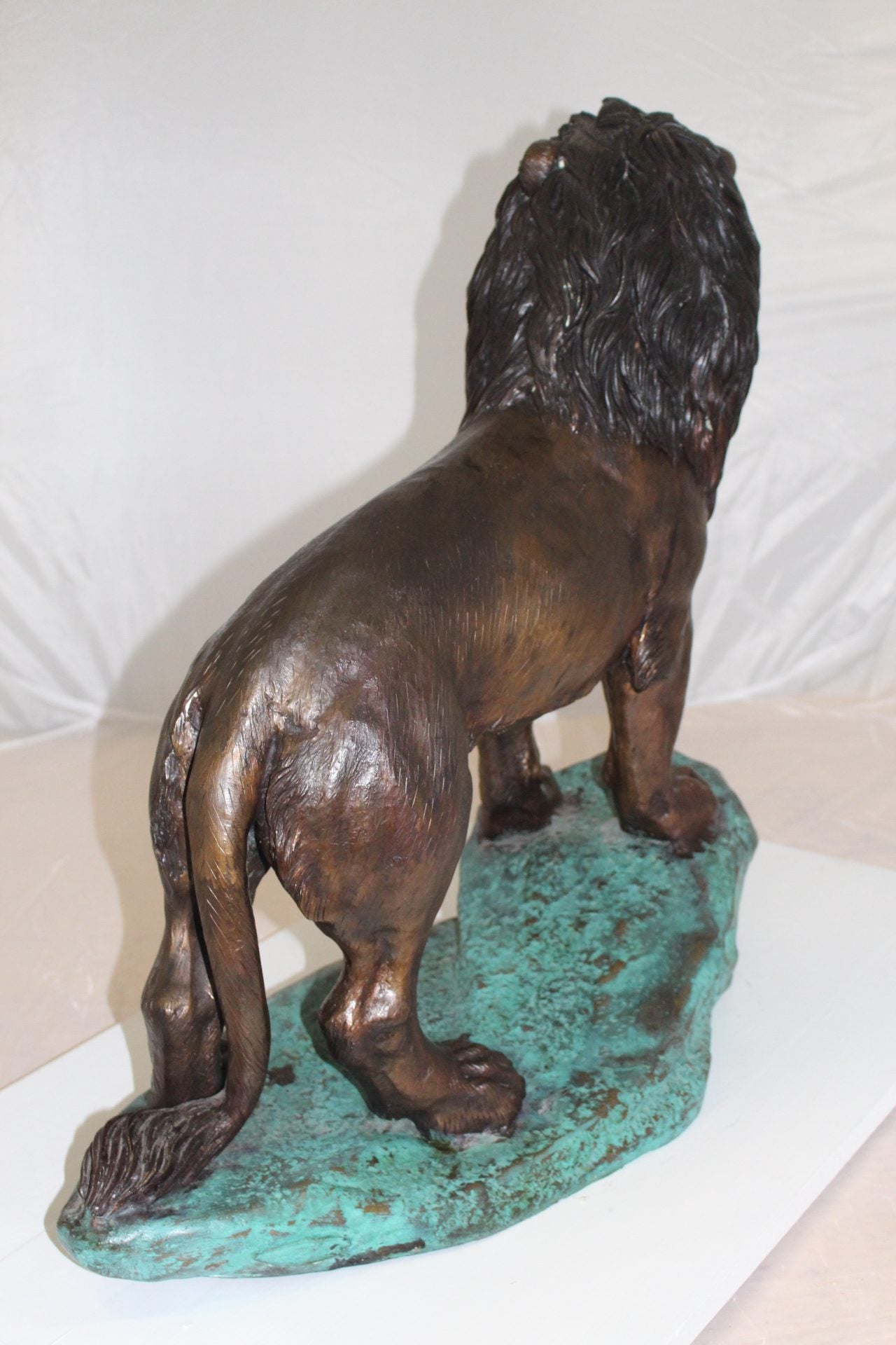 Lion Standing Bronze Statue -  Size: 26"L x 10"W x 25"H. 