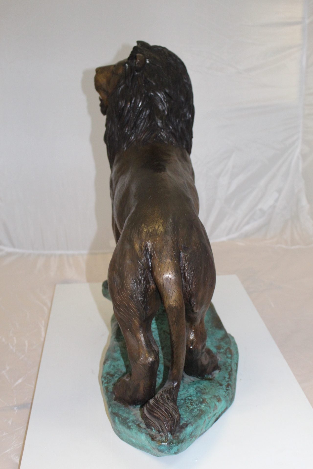 Lion Standing Bronze Statue -  Size: 26"L x 10"W x 25"H. 