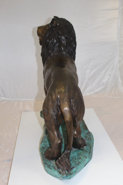Lion Standing Bronze Statue -  Size: 26"L x 10"W x 25"H. 