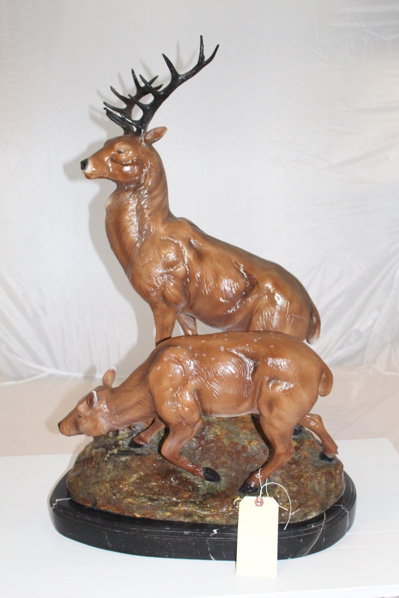 Two Deers Bronze Statue -  Size: 21"L x 13"W x 32"H. 