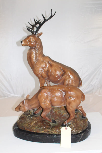 Two Deers Bronze Statue -  Size: 21"L x 13"W x 32"H. 