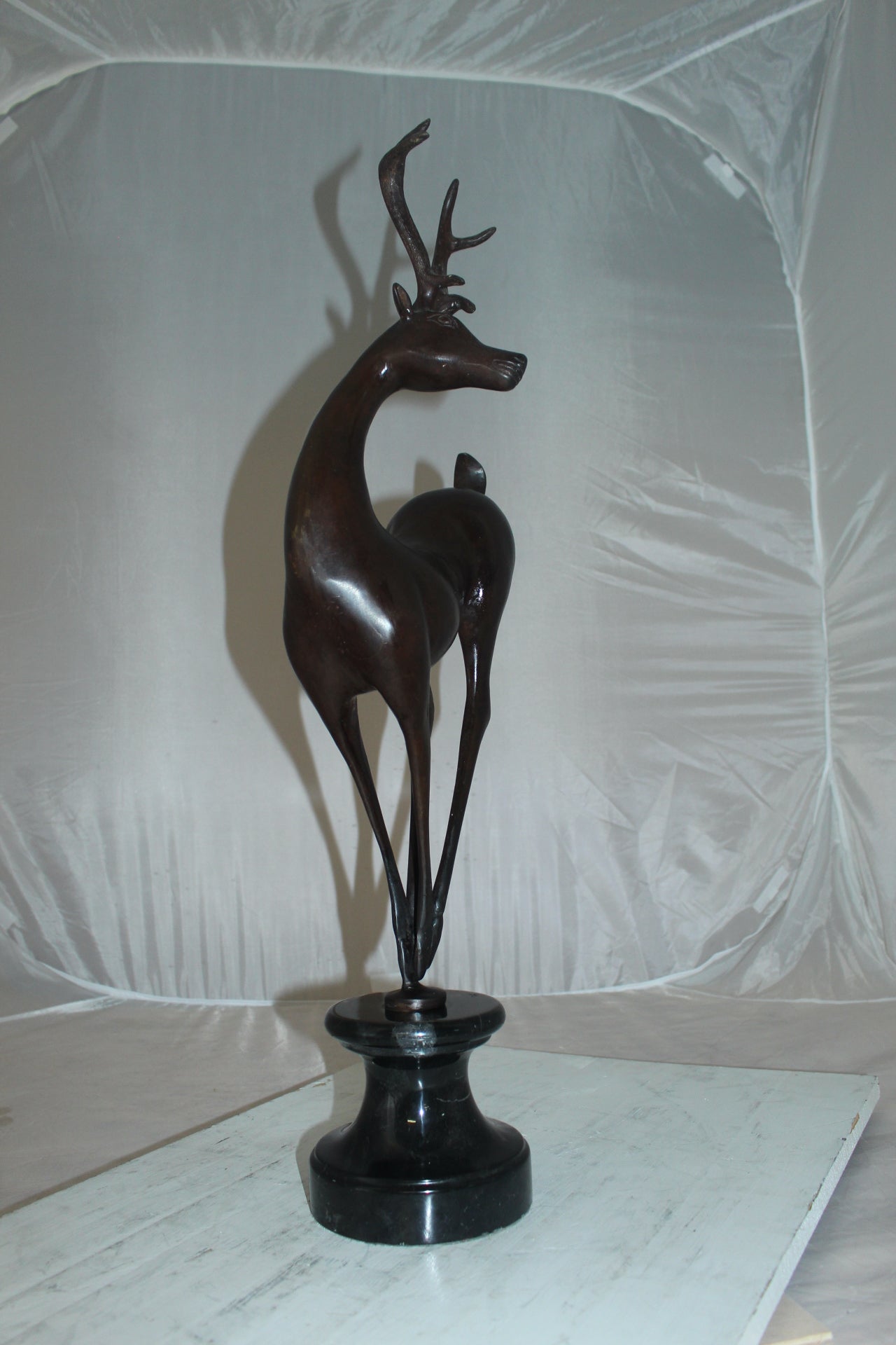Deer standing Bronze Statue -  Size: 12"L x 7"W x 30"H. 