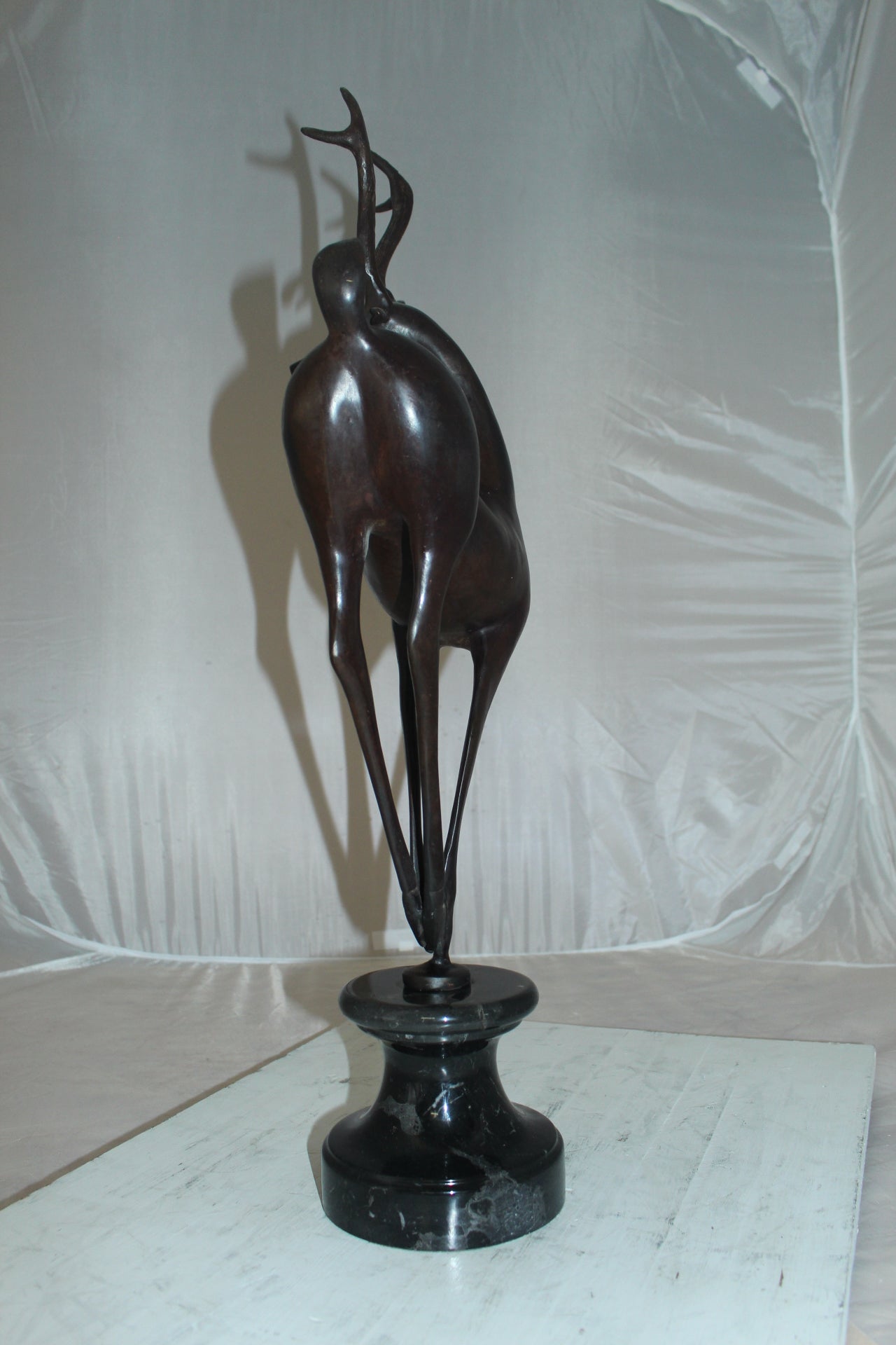 Deer standing Bronze Statue -  Size: 12"L x 7"W x 30"H. 