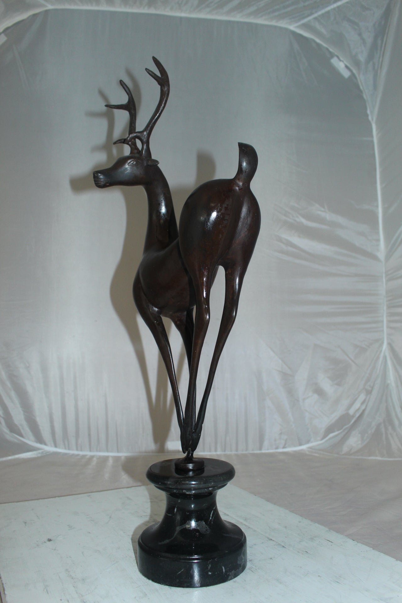 Deer standing Bronze Statue -  Size: 12"L x 7"W x 30"H. 