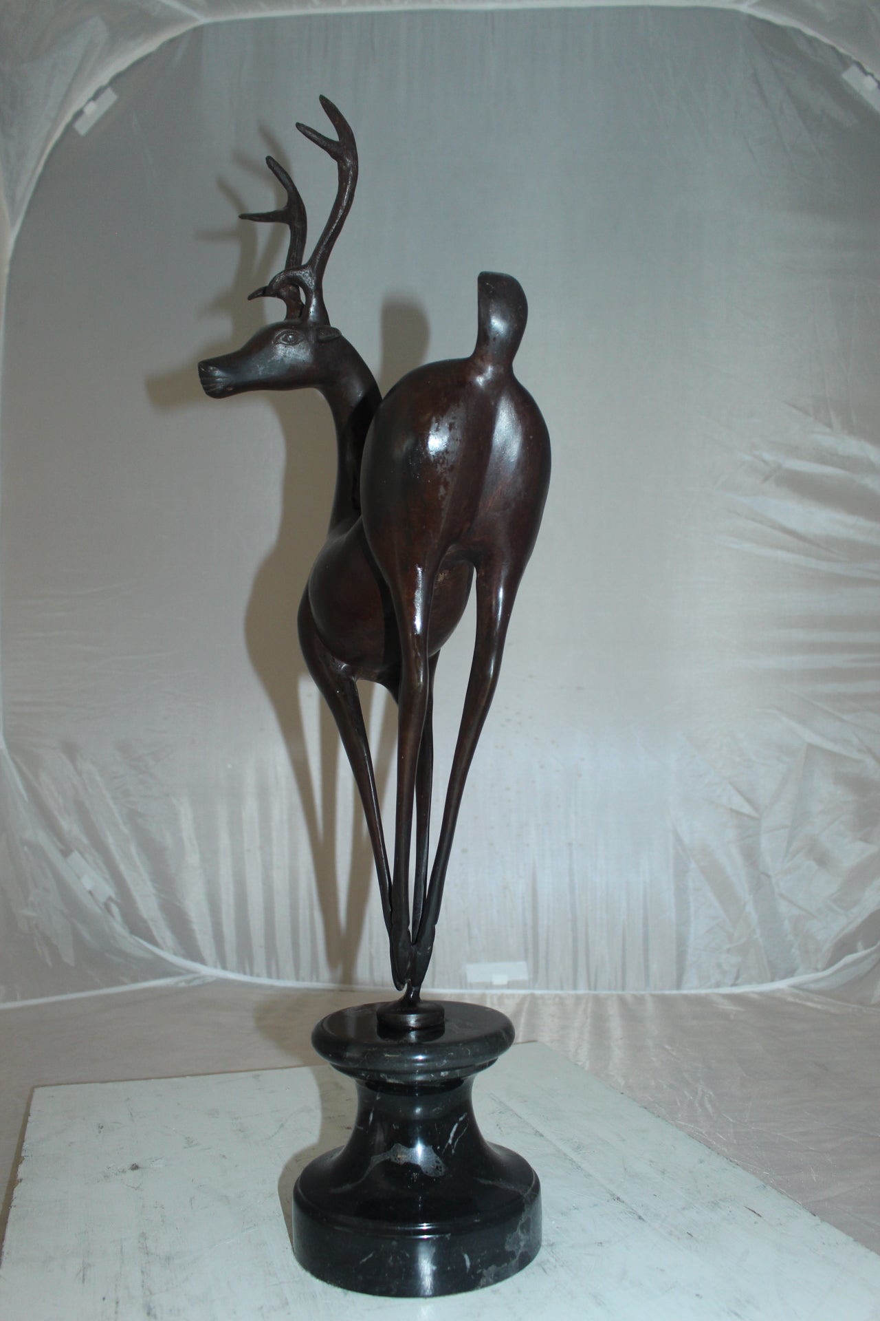Deer standing Bronze Statue -  Size: 12"L x 7"W x 30"H. 