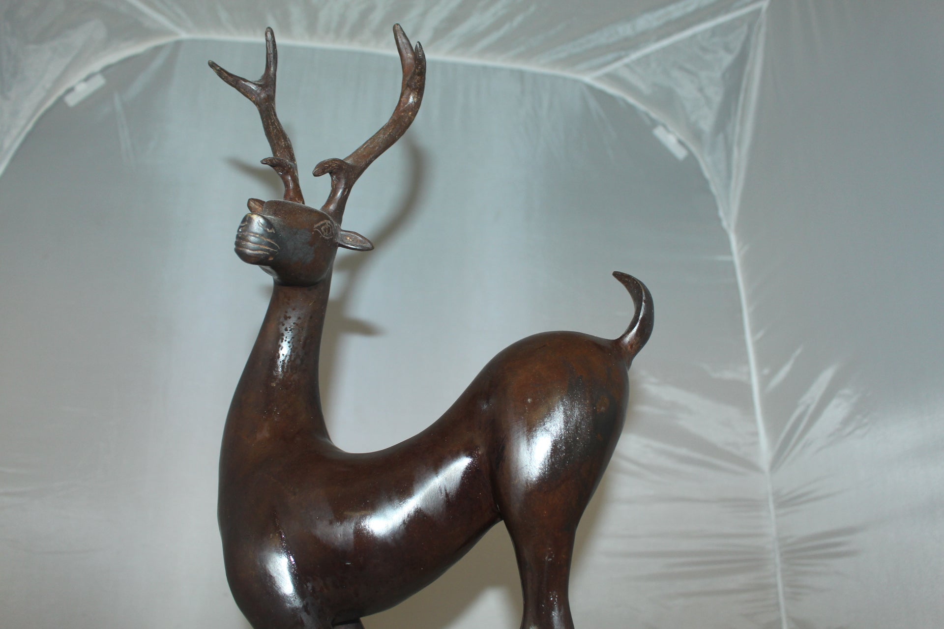 Deer standing Bronze Statue -  Size: 12"L x 7"W x 30"H. 