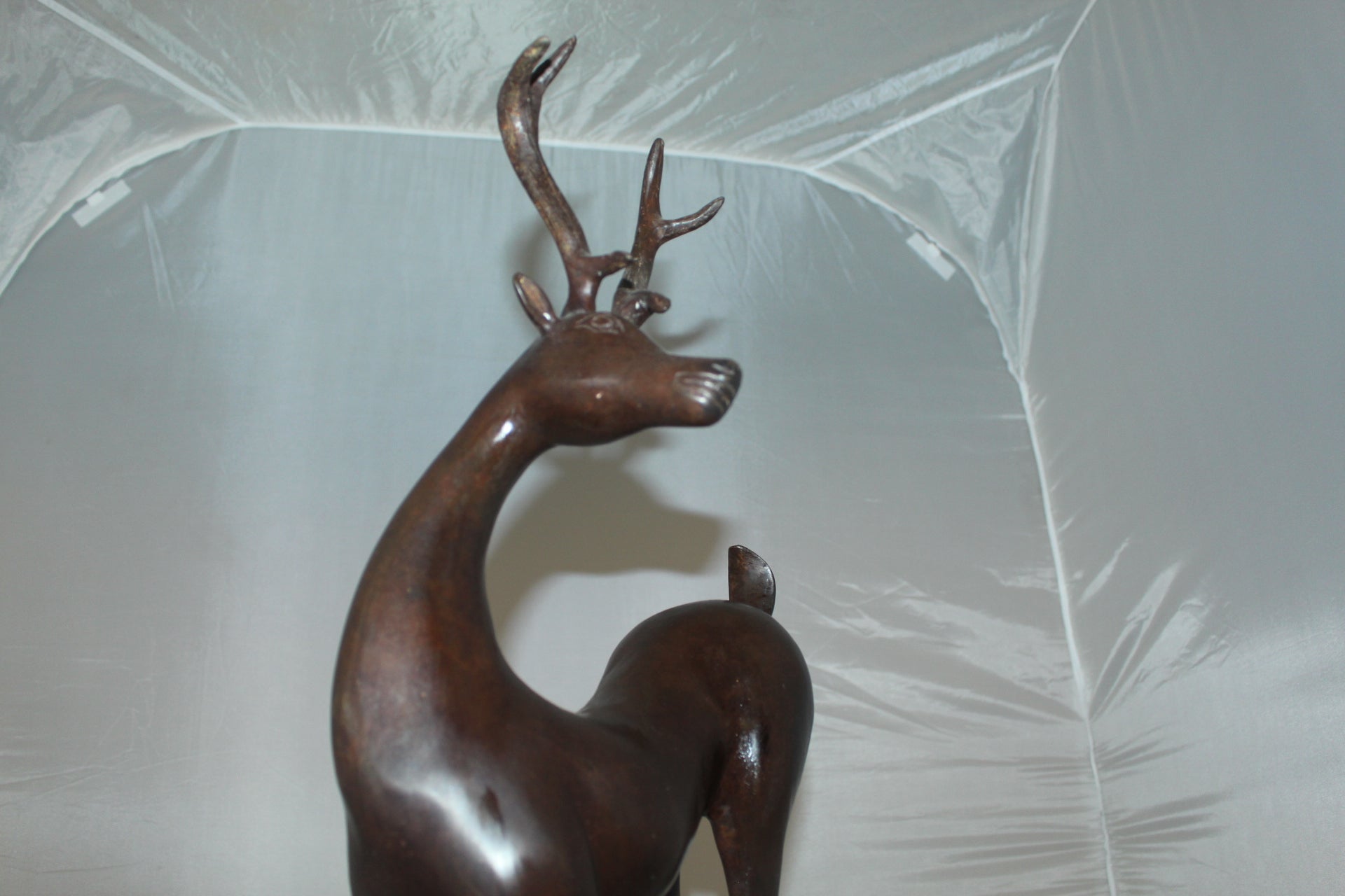 Deer standing Bronze Statue -  Size: 12"L x 7"W x 30"H. 