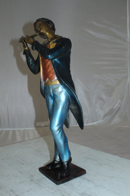 Boy Playing the Flute Bronze Statue -  Size: 5"L x 10"W x 19"H. 